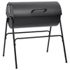 Kép 2/8 - Fekete acél henger alakú grillsütő 2 sütőráccsal 80x95x90 cm