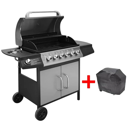 Fekete és ezüst gáz grillsütő 6+1 fűtőfelülettel