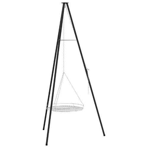 Tábortűz főzőállvány grill rácssal, 170 cm, acél